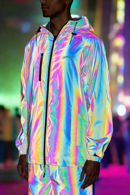 LZLRUN Rainbow Reflective Jacket with Hood for Men and Women